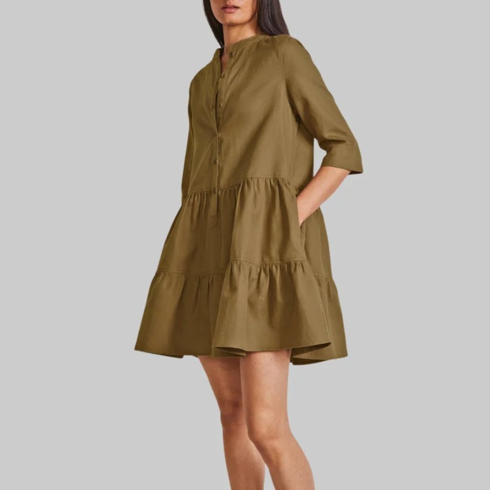 APIECE APART Maurino Drop Waist Mini Dress Olive Green Small